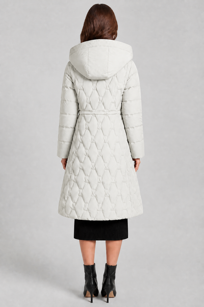 Jocasta | Geometric Quilted Hooded Longline Puffer Coat