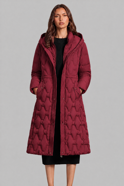 Jocasta | Geometric Quilted Hooded Longline Puffer Coat