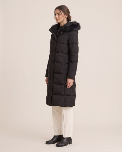 Oriel | Plush Trim Hooded Over the Knee Puffer Coat