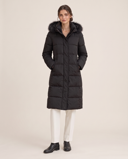 Oriel | Plush Trim Hooded Over the Knee Puffer Coat