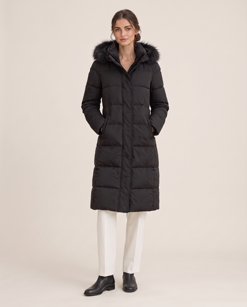 Oriel | Plush Trim Hooded Over the Knee Puffer Coat