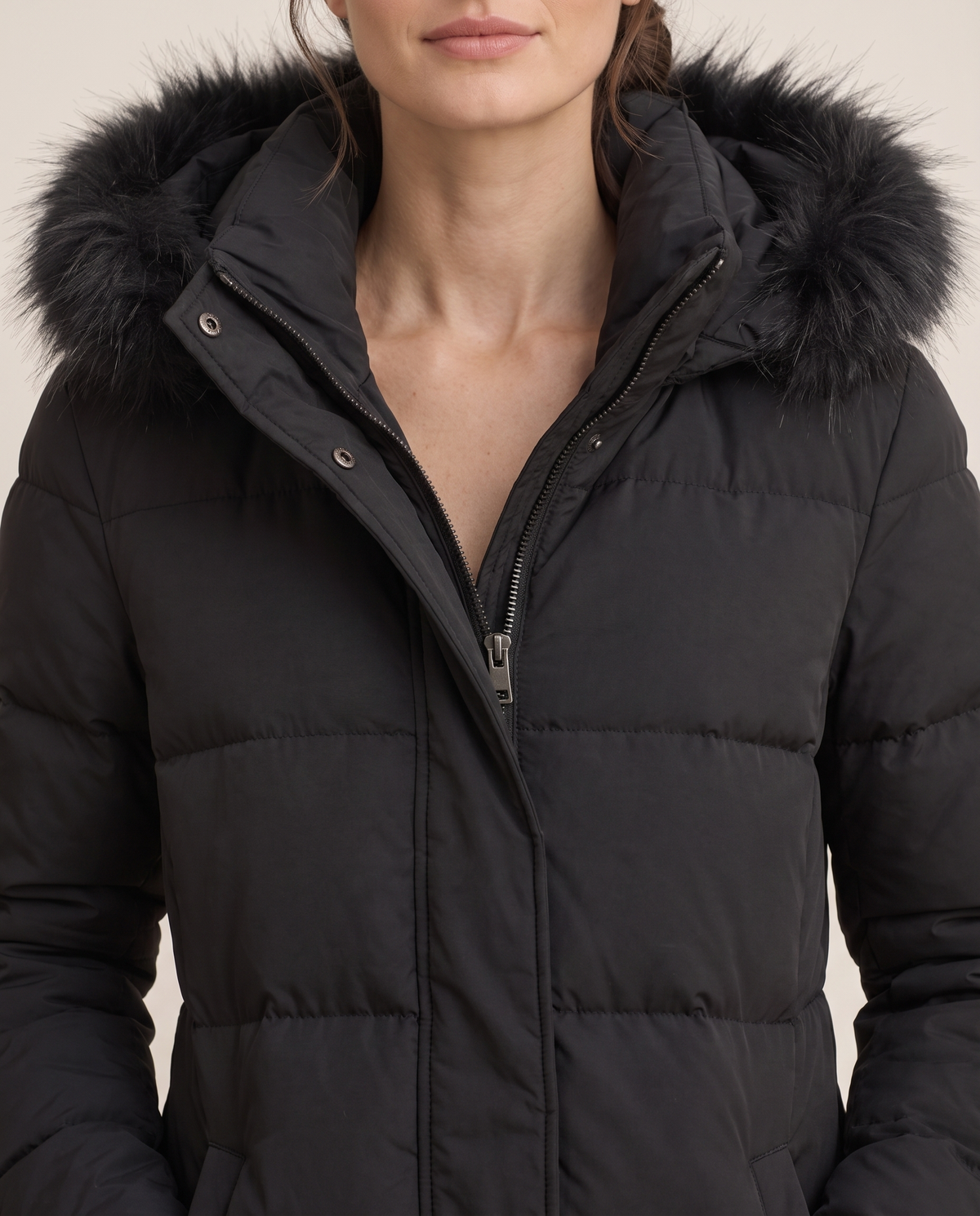 Oriel | Plush Trim Hooded Over the Knee Puffer Coat