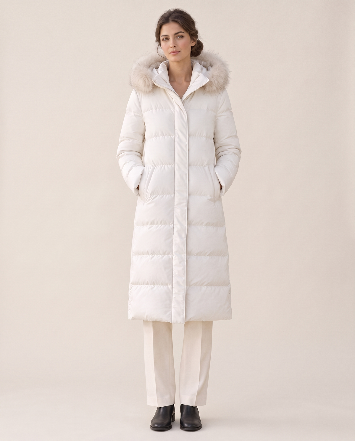 Oriel | Plush Trim Hooded Over the Knee Puffer Coat