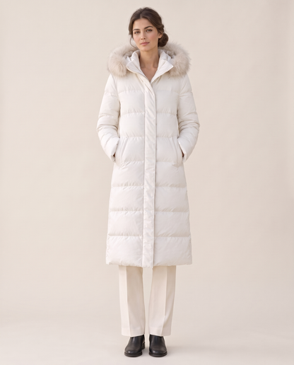 Oriel | Plush Trim Hooded Over the Knee Puffer Coat