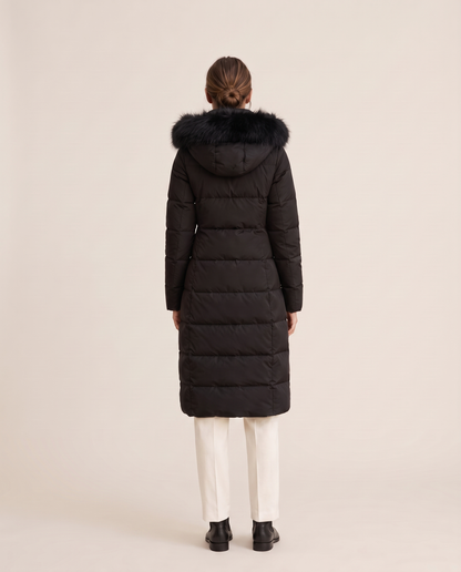 Oriel | Plush Trim Hooded Over the Knee Puffer Coat