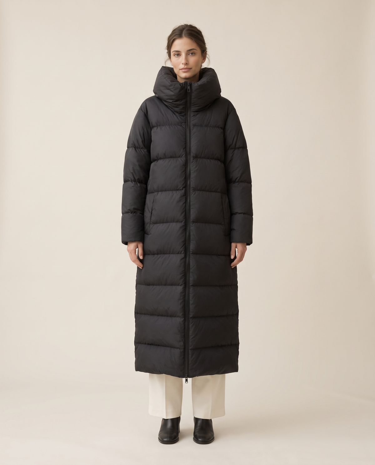 Nerissa | Oversized Collar Full Length Quilted Puffer Coat