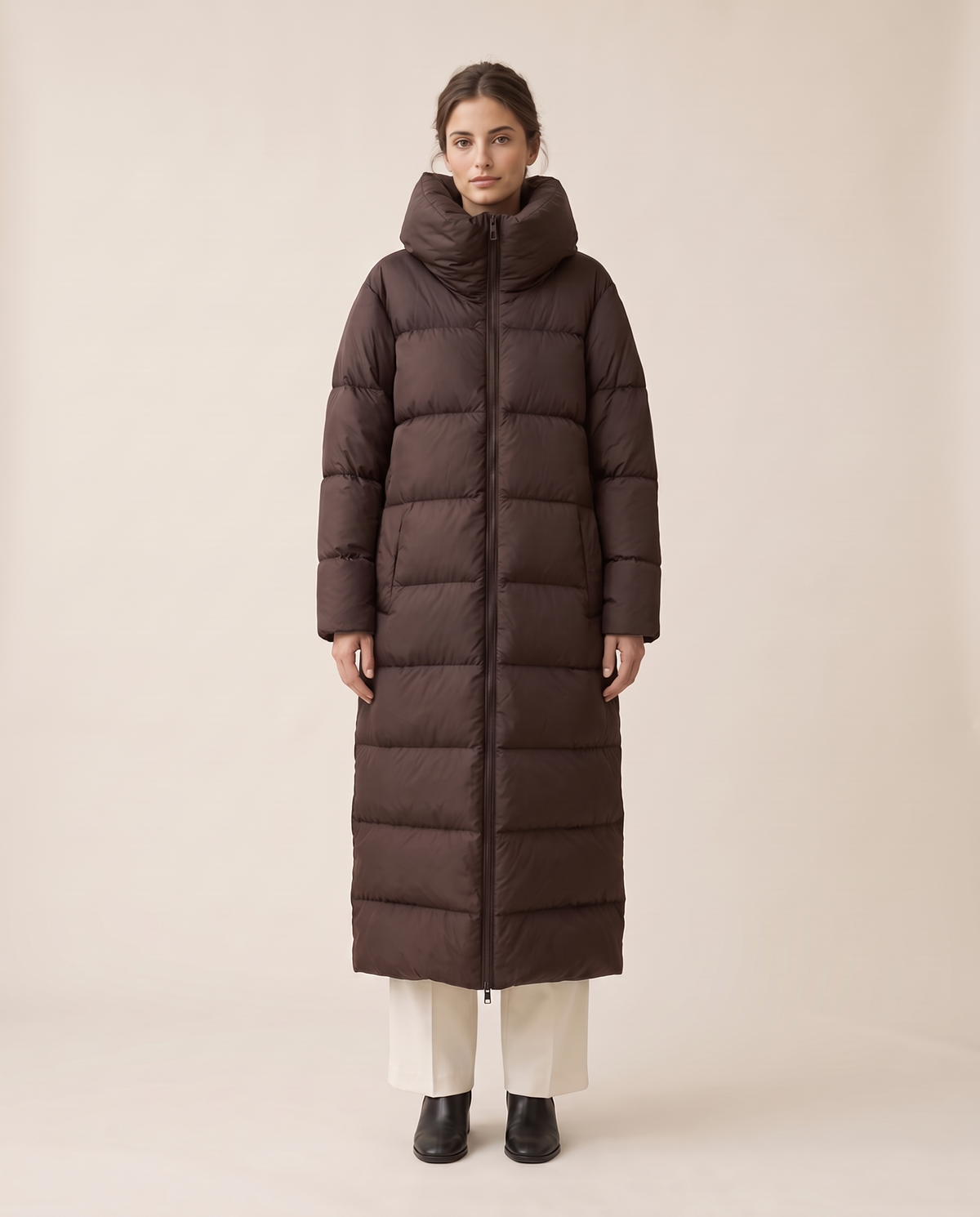 Nerissa | Oversized Collar Full Length Quilted Puffer Coat