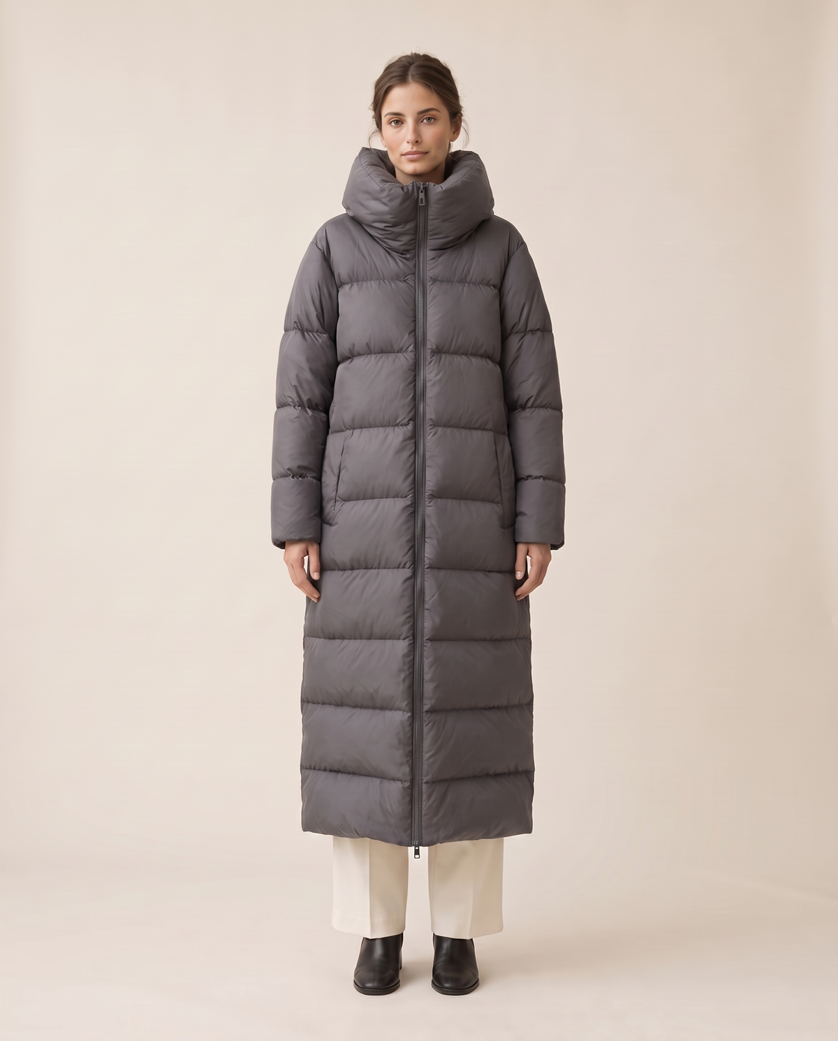 Nerissa | Oversized Collar Full Length Quilted Puffer Coat