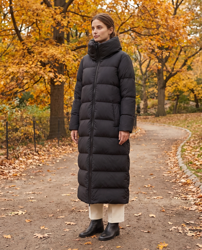 Nerissa | Oversized Collar Full Length Quilted Puffer Coat