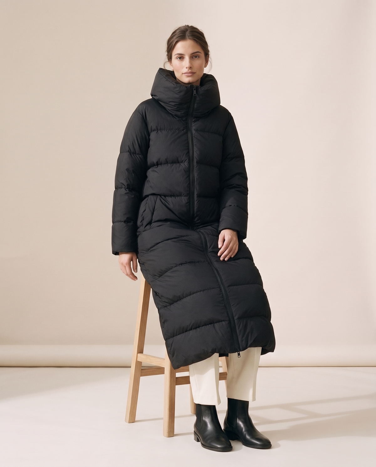 Nerissa | Oversized Collar Full Length Quilted Puffer Coat