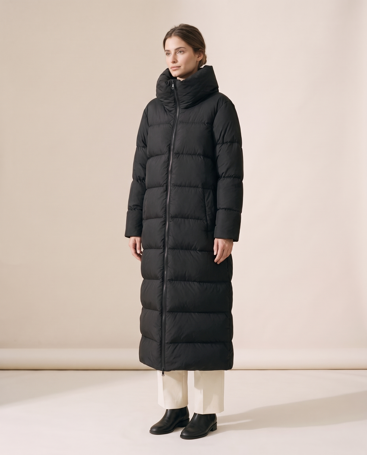 Nerissa | Oversized Collar Full Length Quilted Puffer Coat