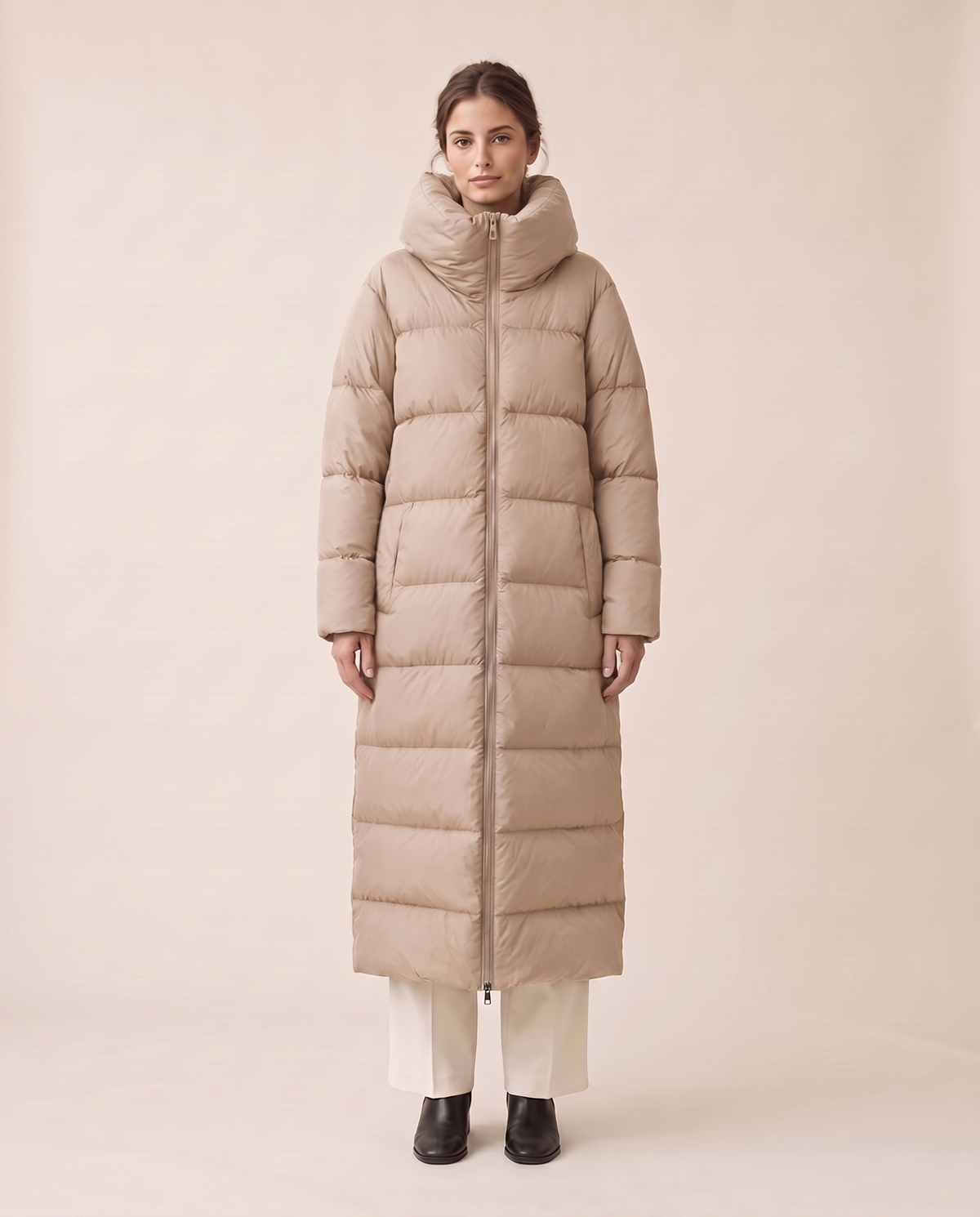 Nerissa | Oversized Collar Full Length Quilted Puffer Coat