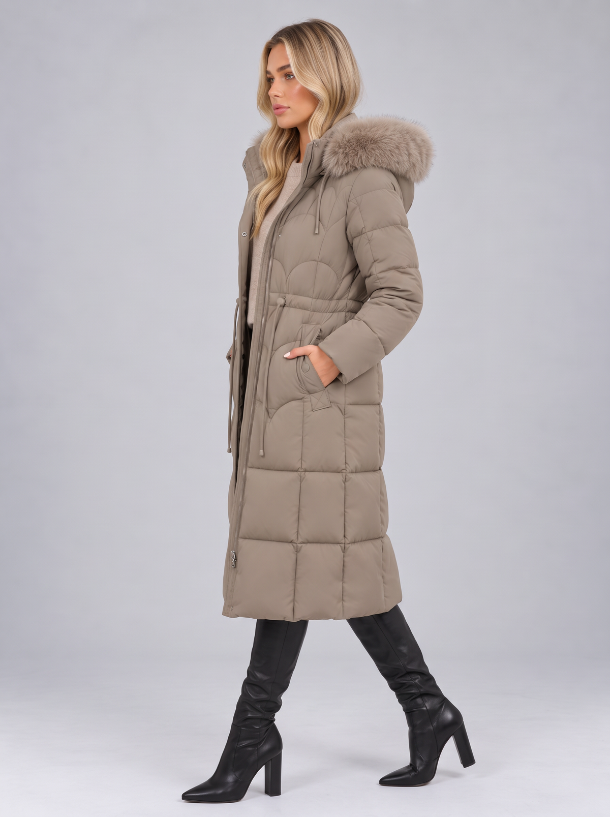 Fiorella | Faux Fur Hood Quilted Longline Puffer Coat