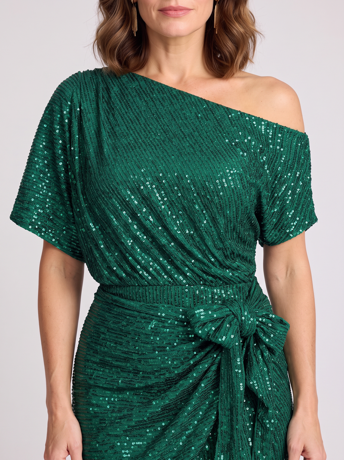 Allegra | Off Shoulder Tie Waist Sequin Wrap Dress