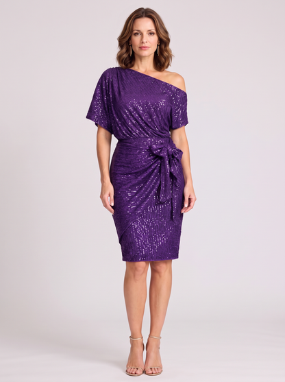 Allegra | Off Shoulder Tie Waist Sequin Wrap Dress