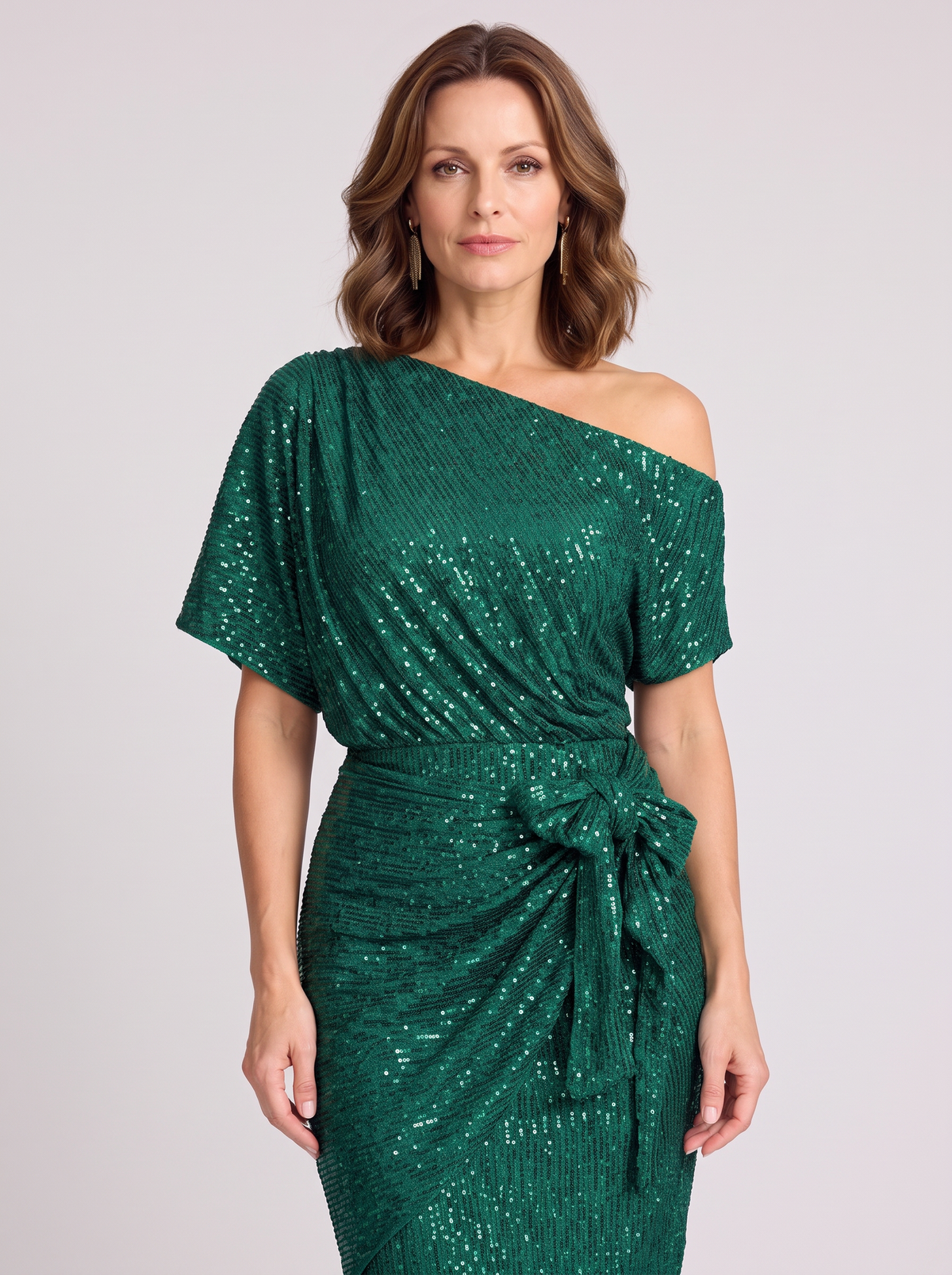 Allegra | Off Shoulder Tie Waist Sequin Wrap Dress