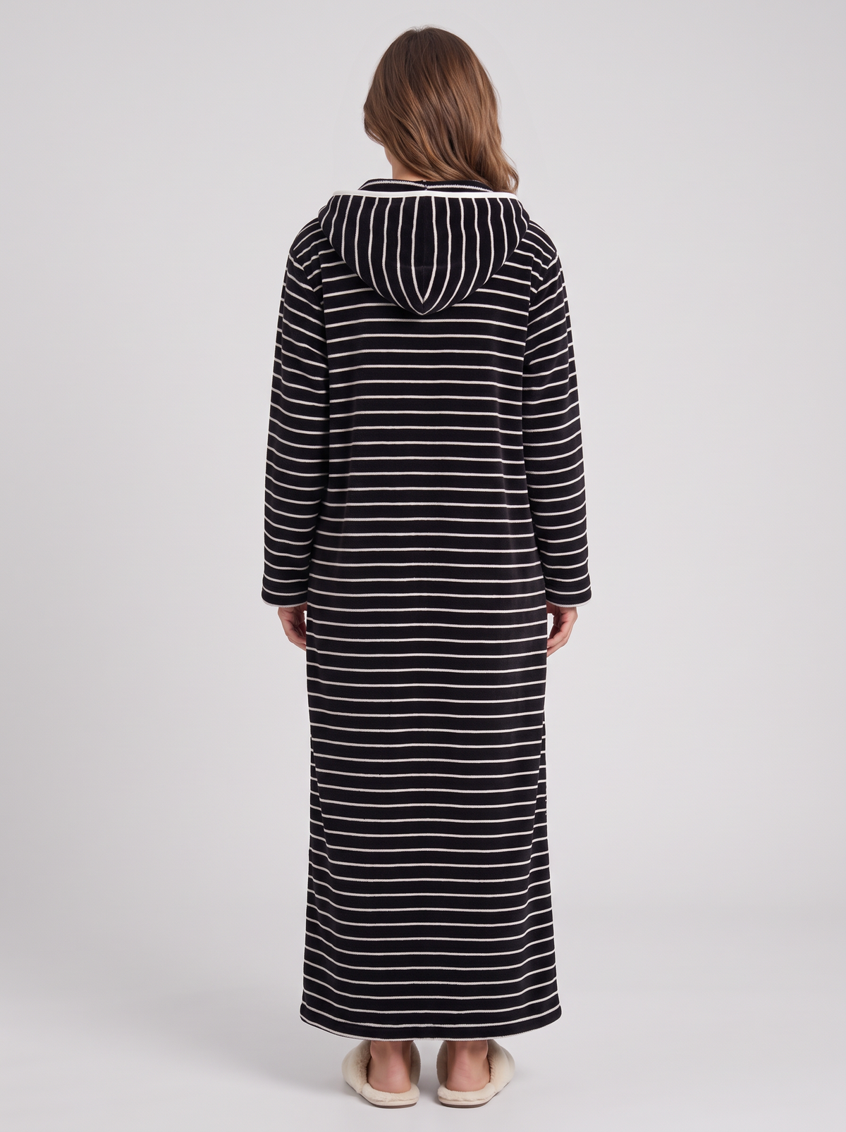 Jolene | Zip Up Hooded Striped Fleece Robe