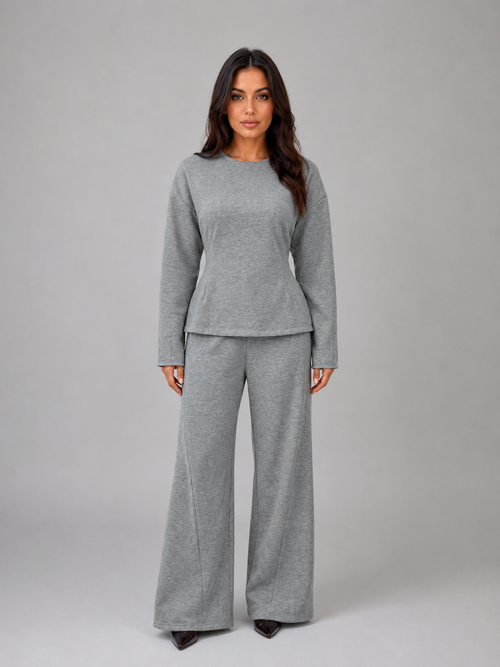 Valeria | Fitted Top Wide Leg Trouser Lounge Set