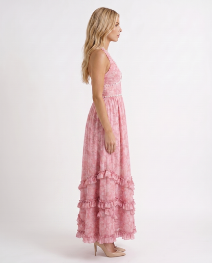 Winnie | Pearl Halter Tiered Ruffle Maxi Dress