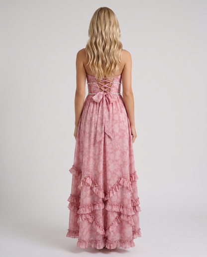 Winnie | Pearl Halter Tiered Ruffle Maxi Dress