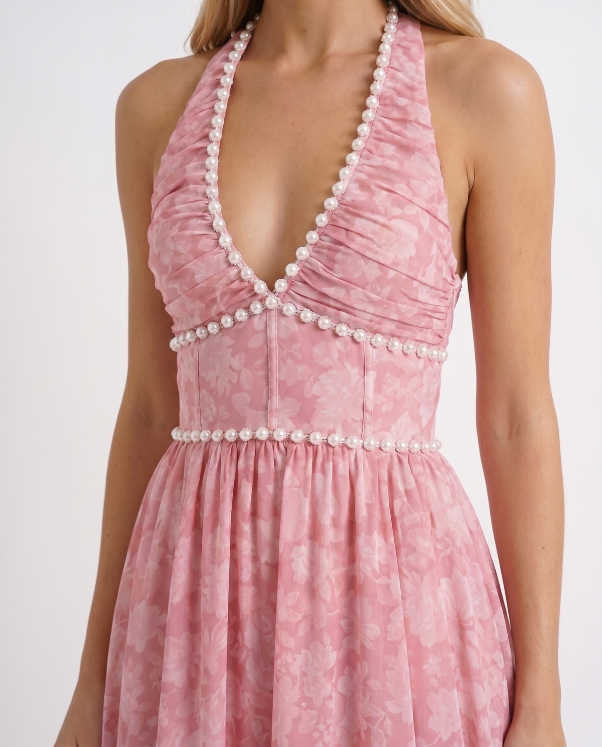 Winnie | Pearl Halter Tiered Ruffle Maxi Dress