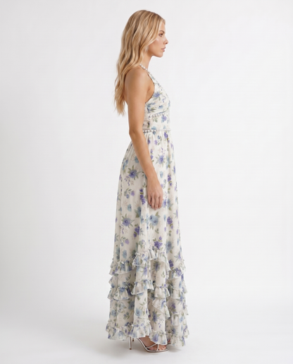 Winnie | Pearl Halter Tiered Ruffle Maxi Dress
