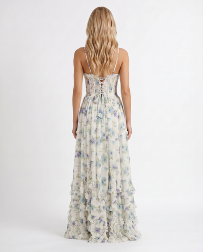 Winnie | Pearl Halter Tiered Ruffle Maxi Dress