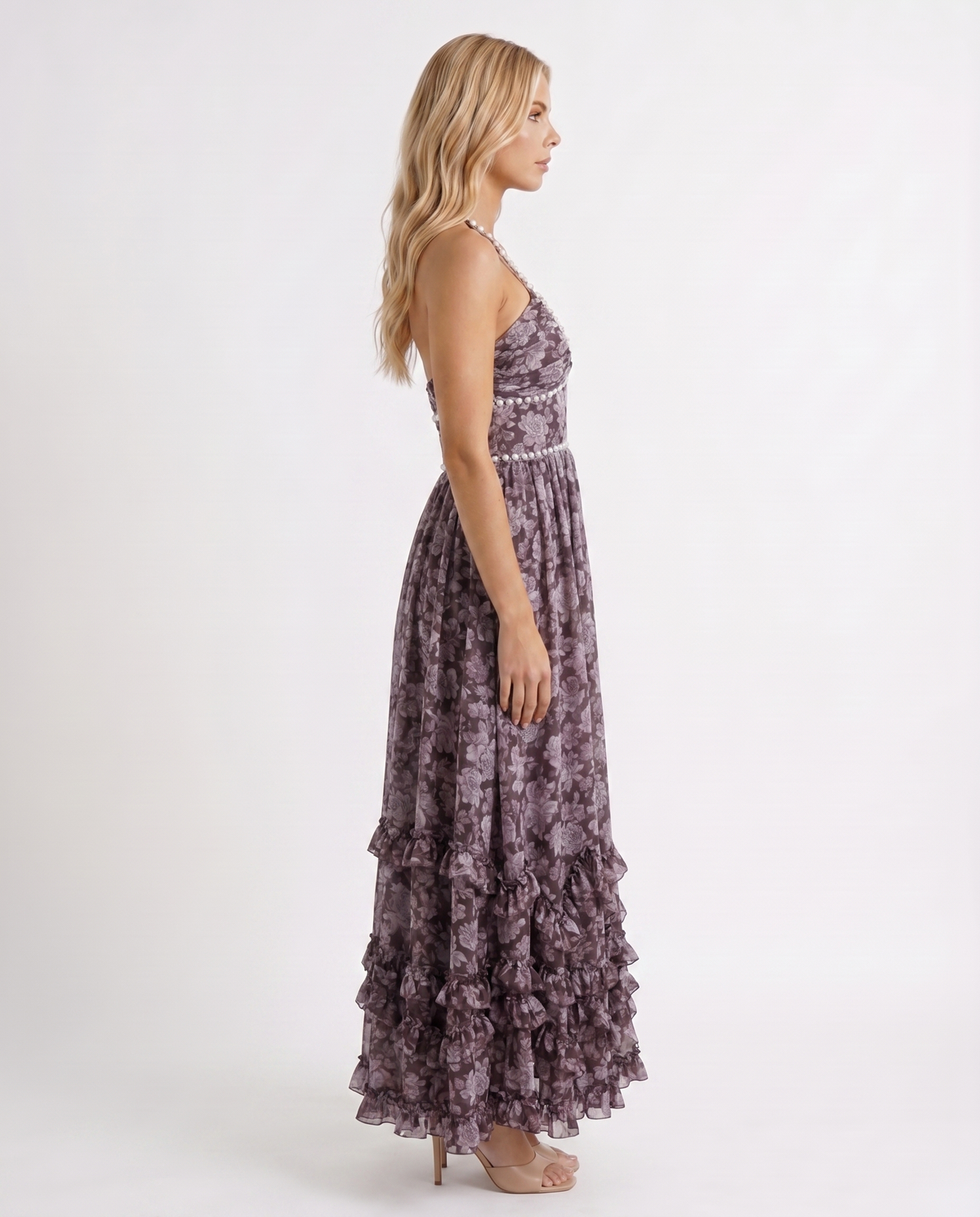 Winnie | Pearl Halter Tiered Ruffle Maxi Dress