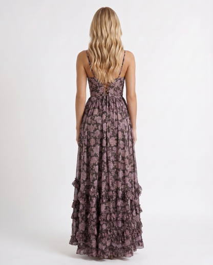 Winnie | Pearl Halter Tiered Ruffle Maxi Dress