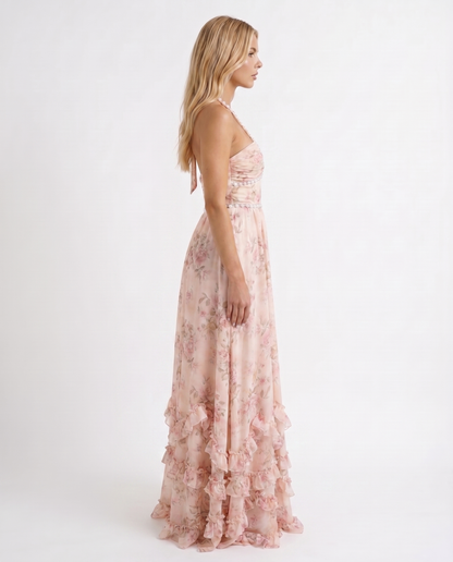 Winnie | Pearl Halter Tiered Ruffle Maxi Dress