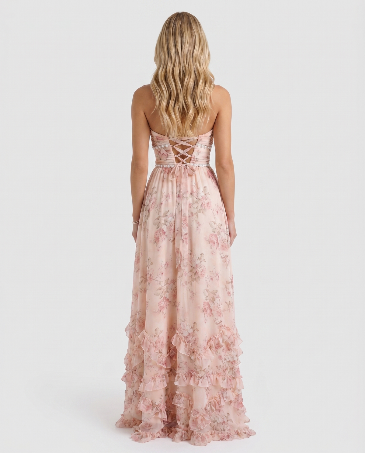 Winnie | Pearl Halter Tiered Ruffle Maxi Dress