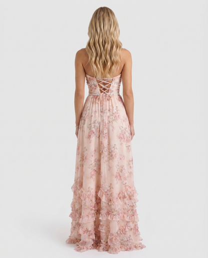 Winnie | Pearl Halter Tiered Ruffle Maxi Dress