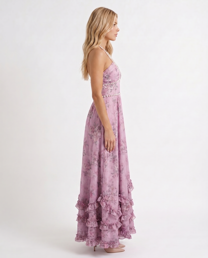 Winnie | Pearl Halter Tiered Ruffle Maxi Dress