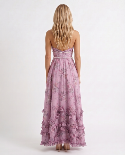 Winnie | Pearl Halter Tiered Ruffle Maxi Dress
