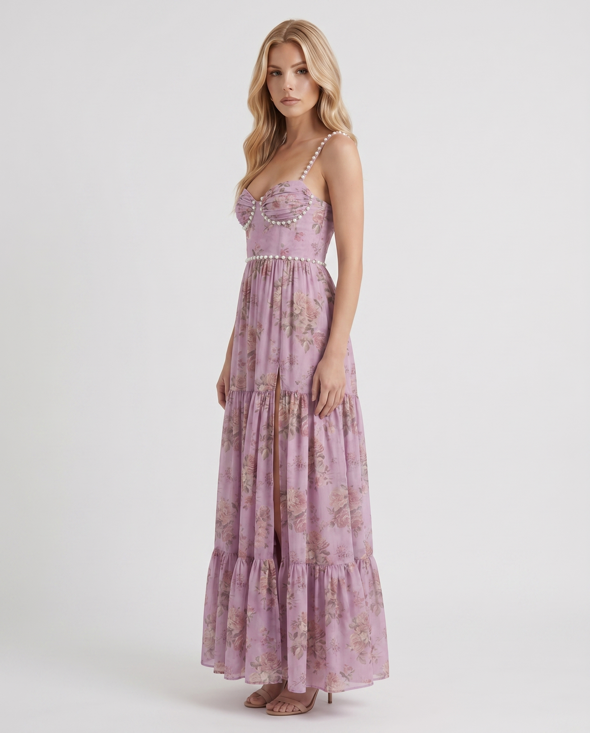 Winnie | Pearl Halter Tiered Ruffle Maxi Dress