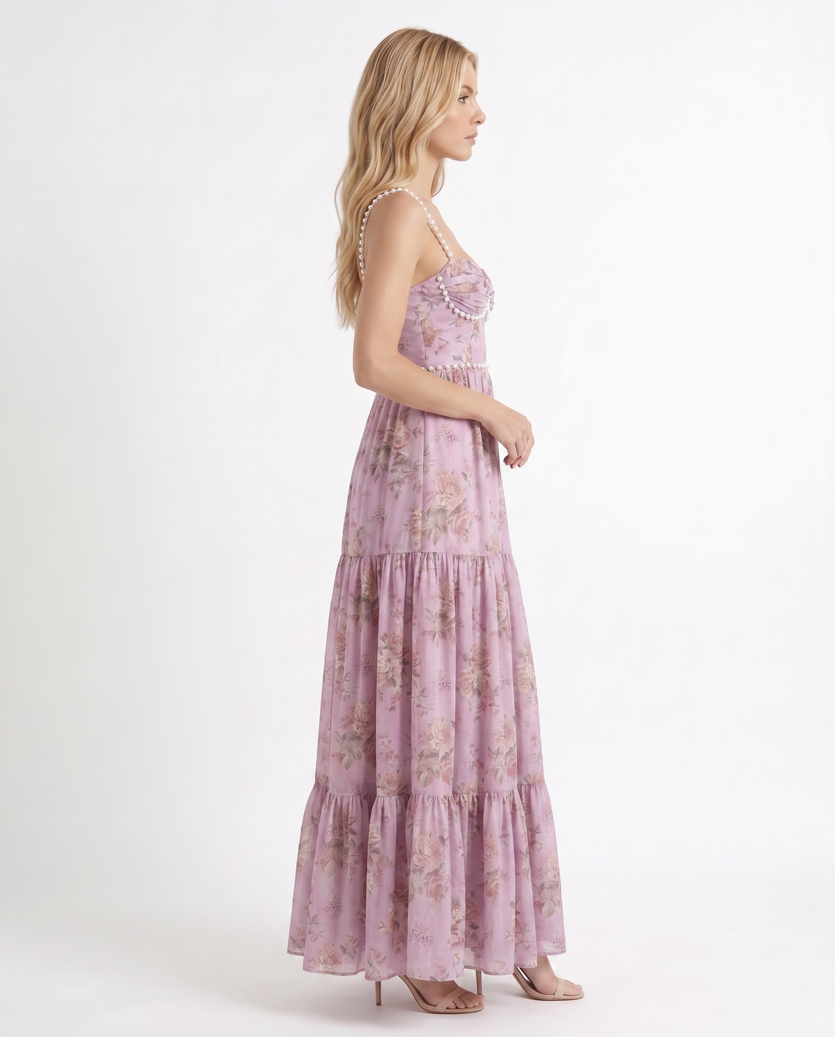 Winnie | Pearl Halter Tiered Ruffle Maxi Dress