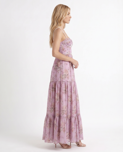 Winnie | Pearl Halter Tiered Ruffle Maxi Dress