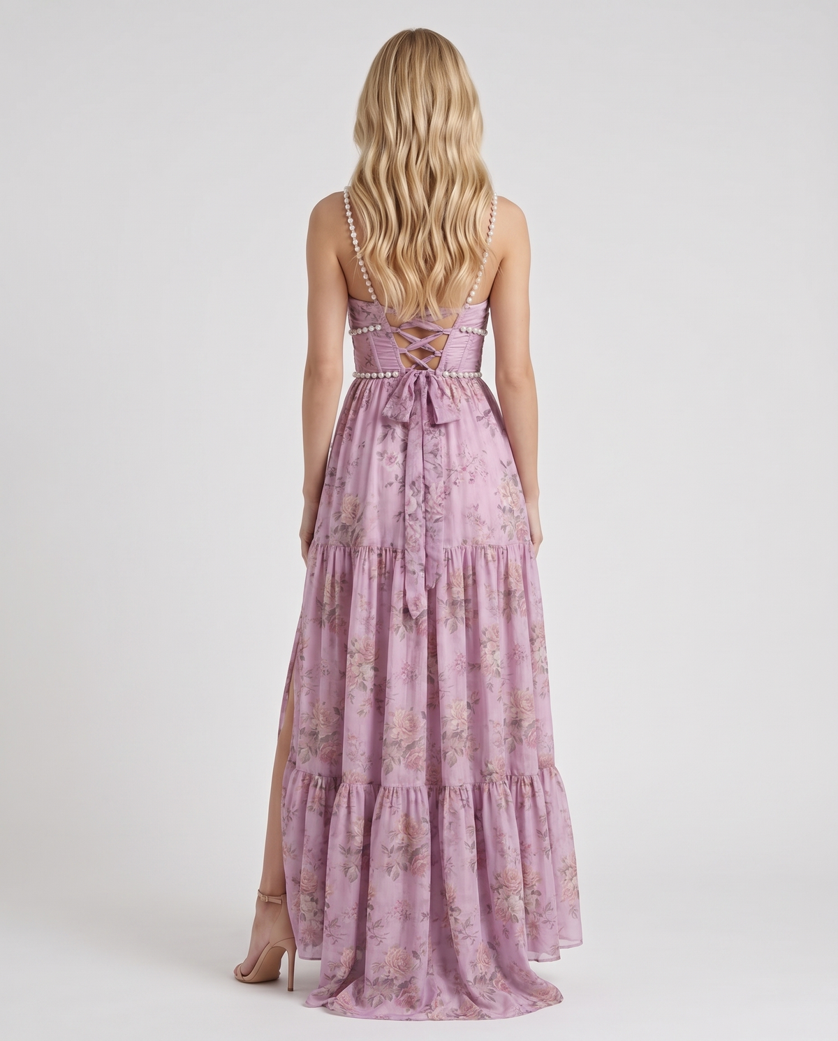 Winnie | Pearl Halter Tiered Ruffle Maxi Dress