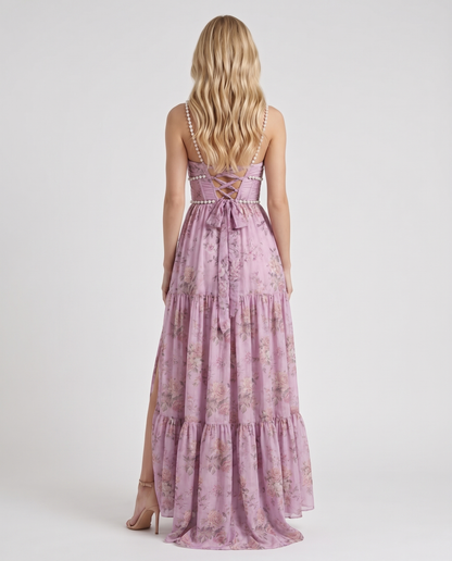 Winnie | Pearl Halter Tiered Ruffle Maxi Dress