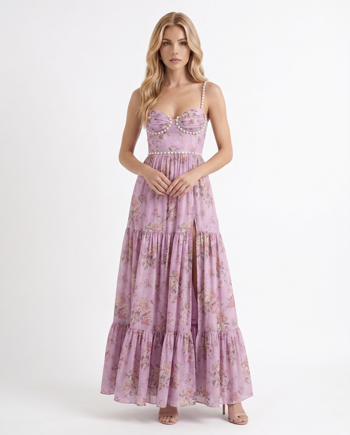 Winnie | Pearl Halter Tiered Ruffle Maxi Dress