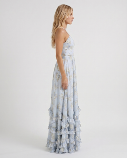 Winnie | Pearl Halter Tiered Ruffle Maxi Dress