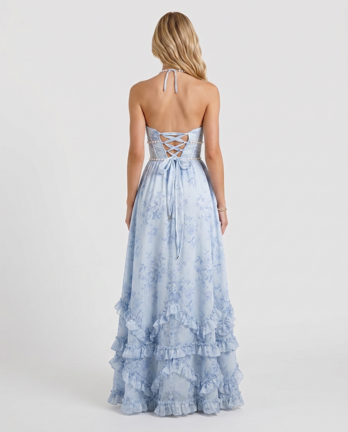 Winnie | Pearl Halter Tiered Ruffle Maxi Dress