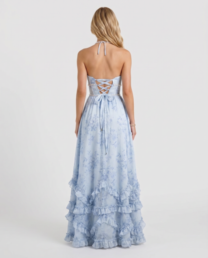 Winnie | Pearl Halter Tiered Ruffle Maxi Dress