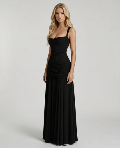 Delia | Ruched Draped Waist Maxi Dress