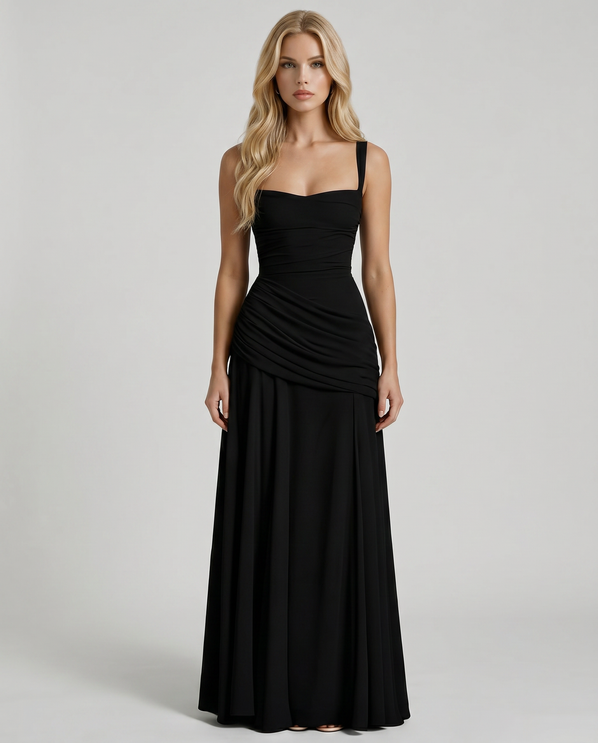 Delia | Ruched Draped Waist Maxi Dress