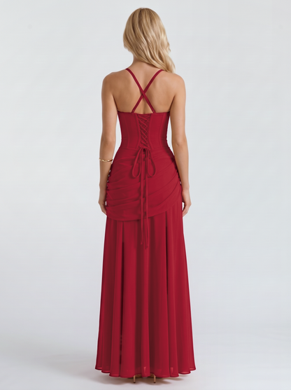 Delia | Ruched Draped Waist Maxi Dress
