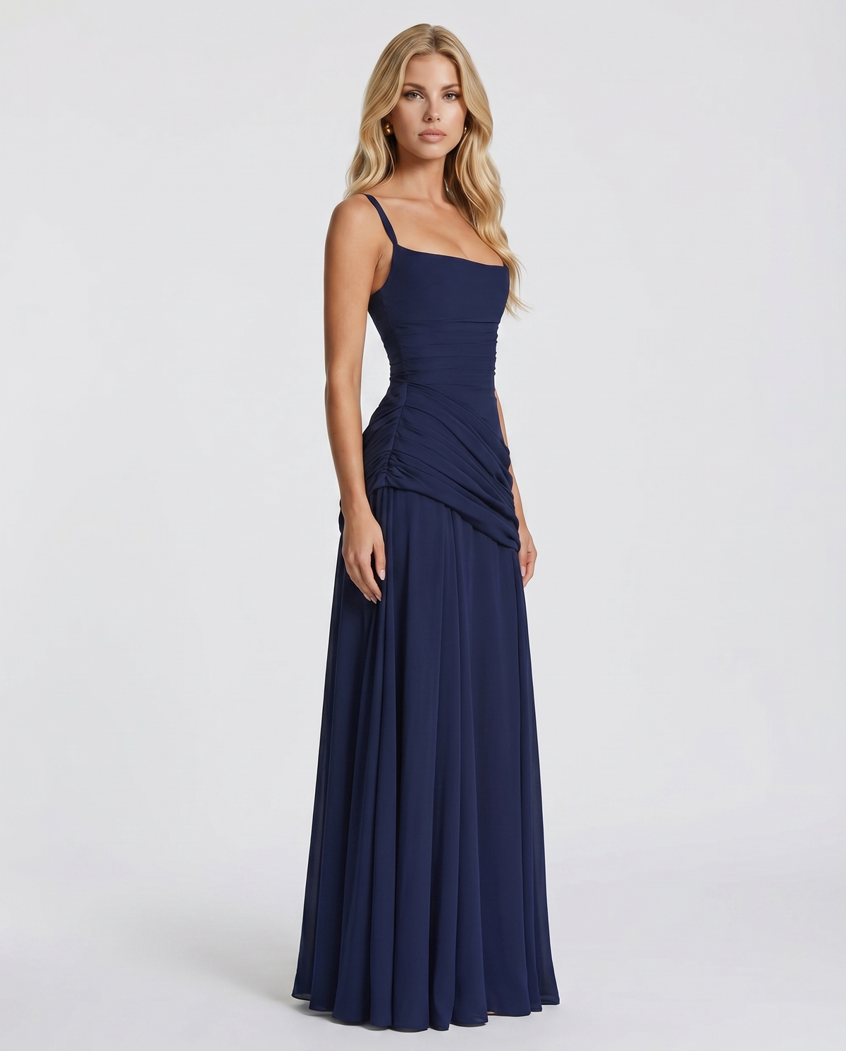 Delia | Ruched Draped Waist Maxi Dress