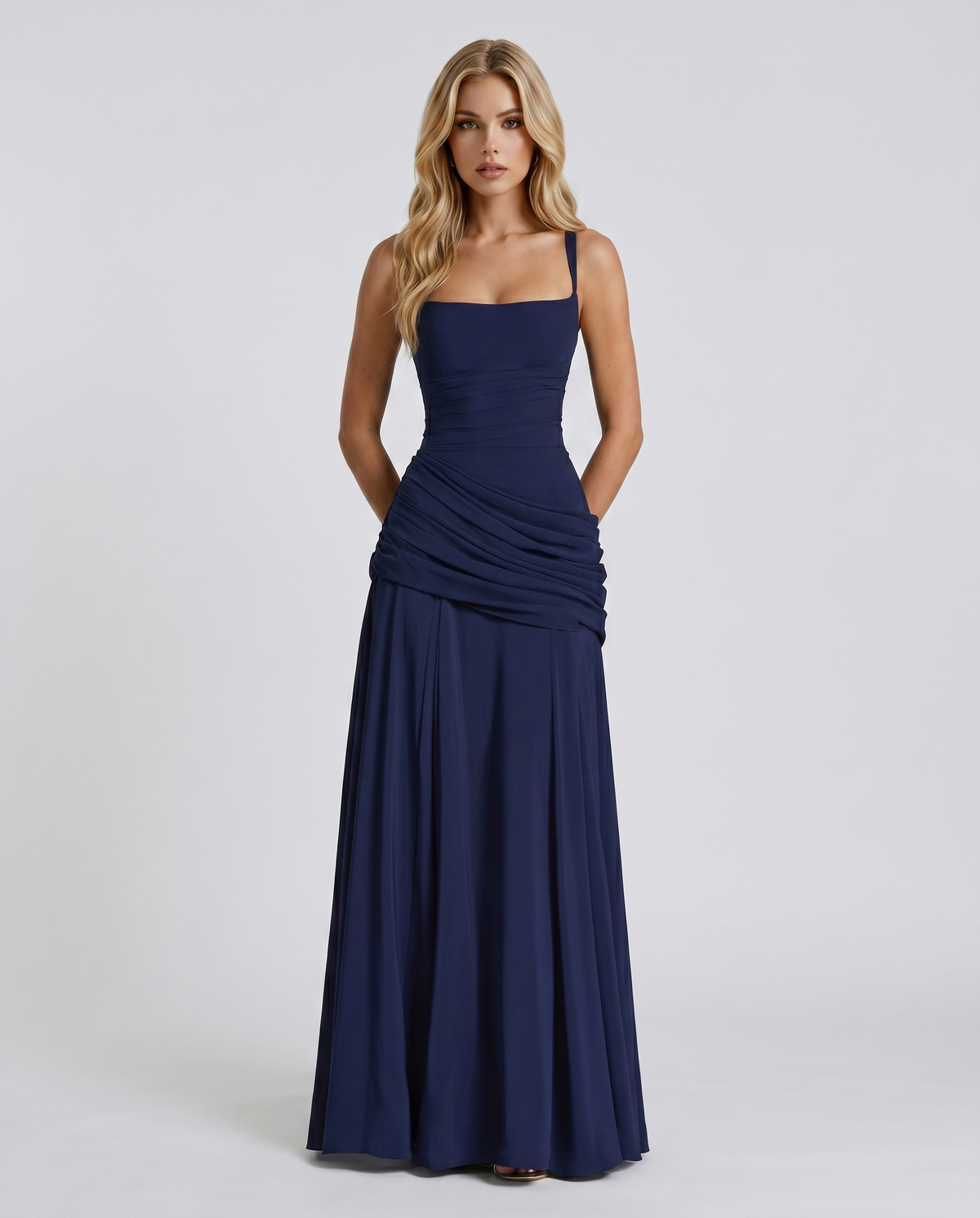Delia | Ruched Draped Waist Maxi Dress