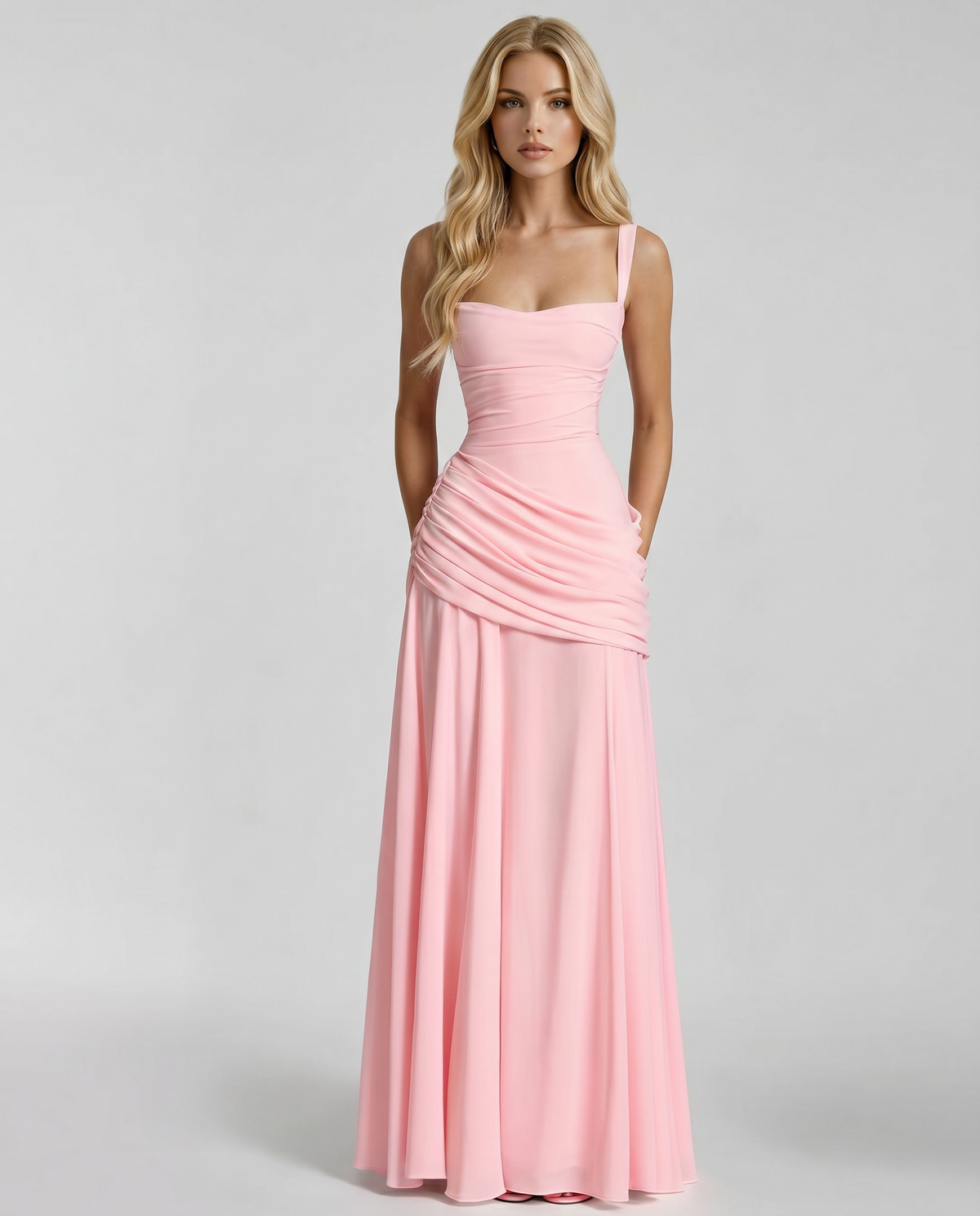 Delia | Ruched Draped Waist Maxi Dress