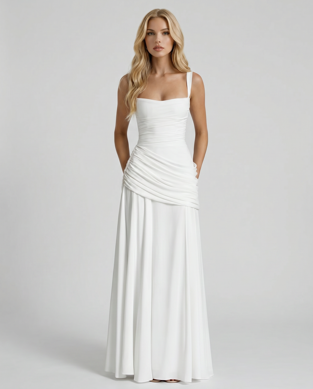 Delia | Ruched Draped Waist Maxi Dress